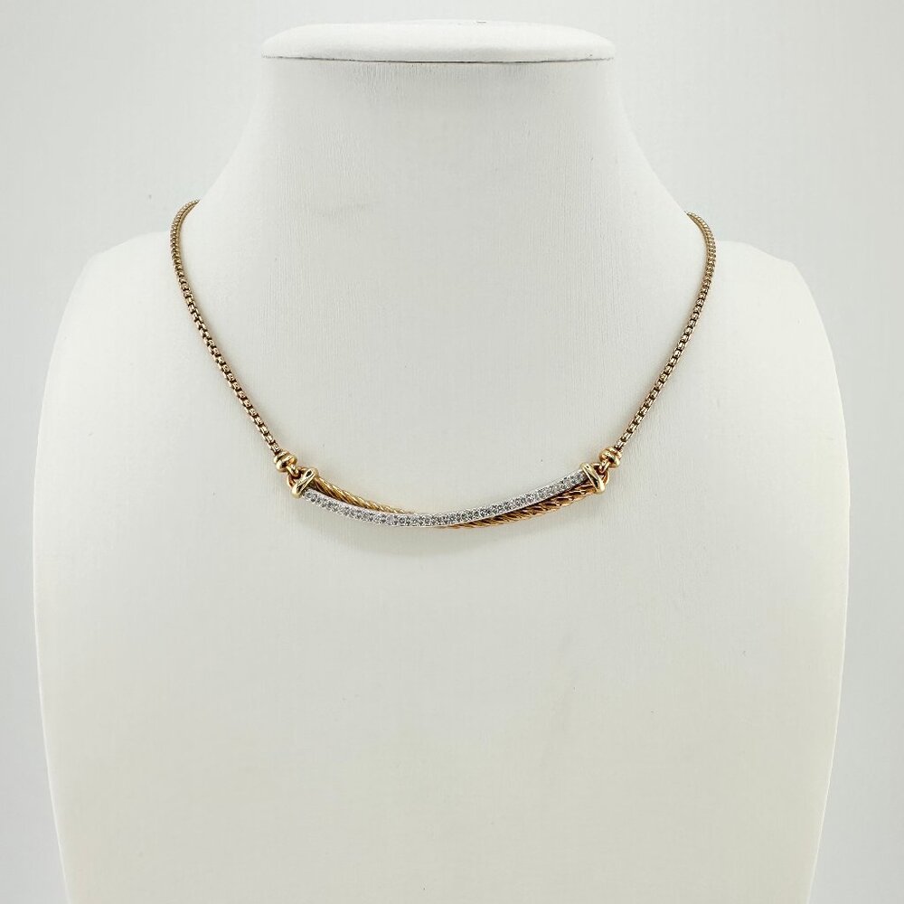 David Yurman Crossover Bar Necklace w/ Pavé White Diamonds in 18K Gold